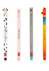 Legami Farm Sweet Farm - Set Of 4 Erasable Gel Pens Cow+Piggy+Donkey+Rooster 0.7mm