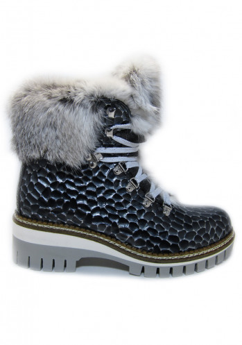 Women's winter boots Nis 1915450/30 Scarponcino Pelle St. Vernice Bk/Sil Lapin