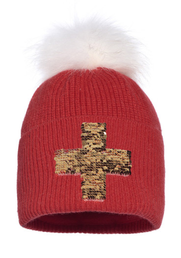 detail Women's Goldbergh Rebecca Beanie Real Raccoon Fur Flame