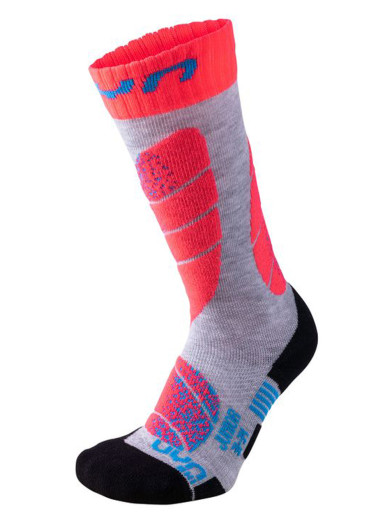 detail UYN Ski Junior Socks – Light Grey/Coral Fluo