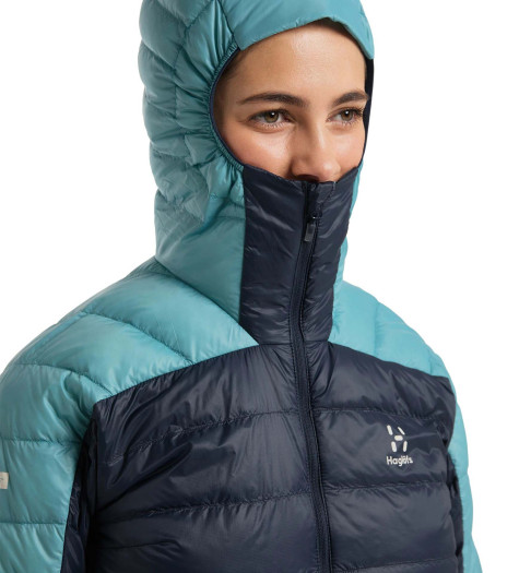 detail Haglöfs LIM Down Hood women's jacket blue