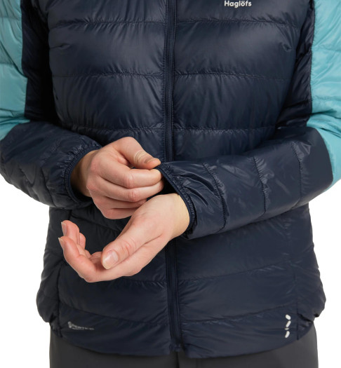 detail Haglöfs LIM Down Hood women's jacket blue