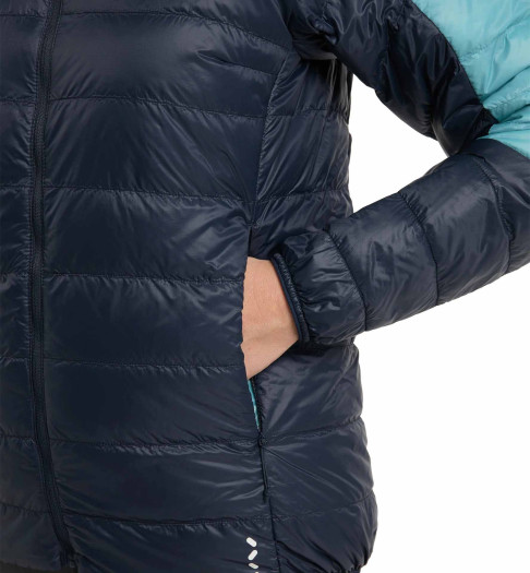 detail Haglöfs LIM Down Hood women's jacket blue
