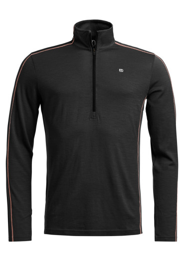 detail Men's functional turtleneck Ortovox 185 Rock'N'Wool Zip Neck M Black Raven