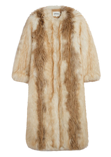 detail APPARIS Solange Fox Maxi Coat Beige Multi