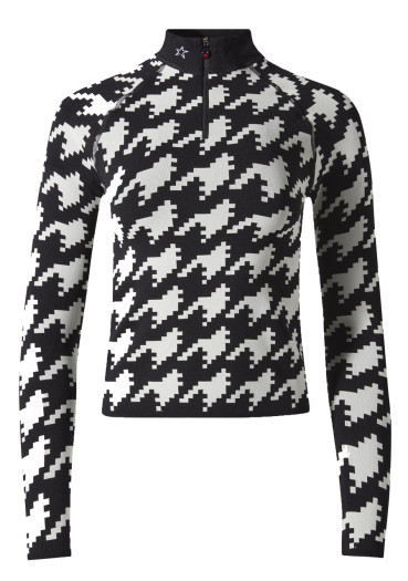 detail Perfect Moment 1/4 Zip Jacquard Baselayer Top 1740 B/W Houndstooth