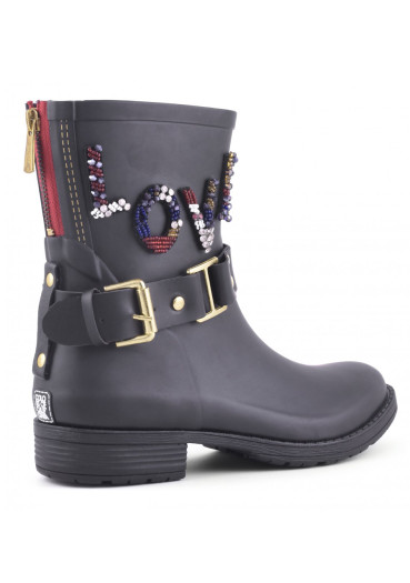 detail Women\'s rubber boots Colors of California Camperos Rubber Boot LOVE Patc black