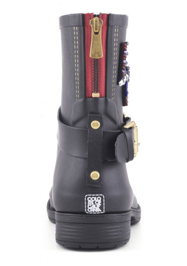 detail Women\'s rubber boots Colors of California Camperos Rubber Boot LOVE Patc black