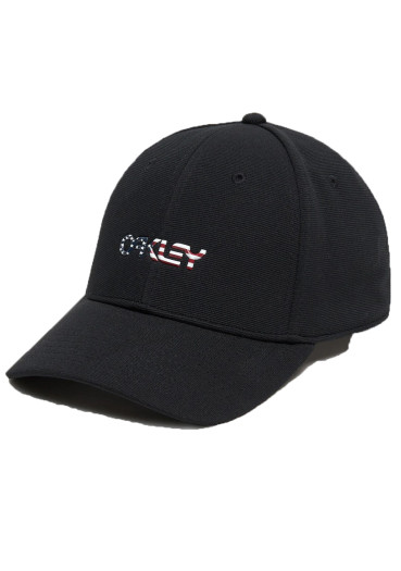 detail Cap Oakley 6 Panel Stretch Metallic Hat / Black/American Flag
