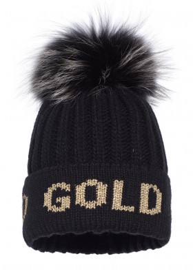 Women's Goldbergh Hodd Beanie Real Raccoon Fur Black/Gold