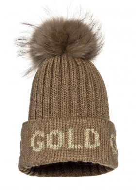 Women's hat Goldbergh Hodd Beanie Real Raccoon Fur Gold