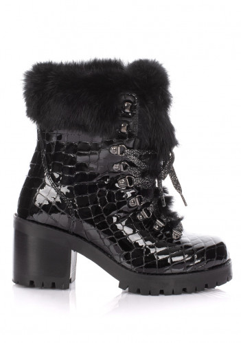 Women's winter boots Nis 2015471/7 Scarponcino Pelle Vern.Cocco Black/Lapin