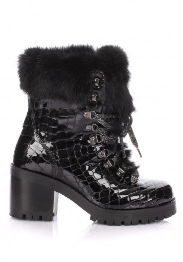 detail Women's winter boots Nis 2015471/7 Scarponcino Pelle Vern.Cocco Black/Lapin